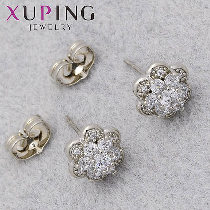 Серьги женские позолота фирма Xuping Jewelry родий гвоздики пуссеты с кристаллами размер изделия 10х10 мм, фото 1