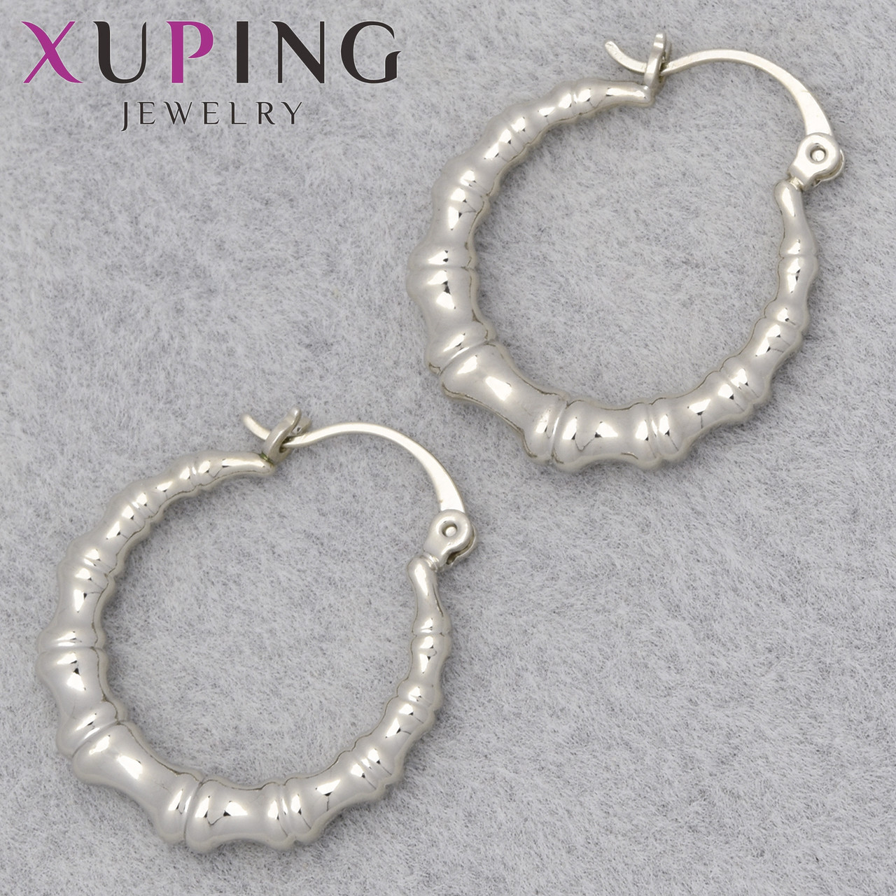 Серьги женские фирма Xuping Jewelry медицинское золото родий застёжка булавка с узорами диаметр кольца 23 мм