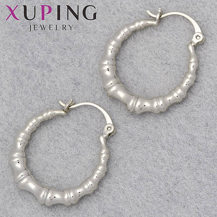 Серьги женские фирма Xuping Jewelry медицинское золото родий застёжка булавка с узорами диаметр кольца 23 мм, фото 1