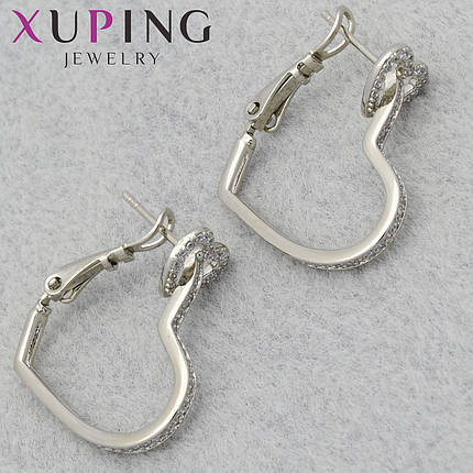 Серьги женские фирма Xuping Jewelry родий английская застёжка сердечки с кристаллами диаметр кольца 23 мм, фото 1