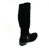 Сапожки ботфорти чорні жіночі із замком замшеві на вовні Olevit Виола-м розмір 36, фото 7