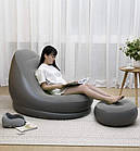 Крісло надувне з пуфом-підставкою для ніг AIR SOFA 9233, чорно-сіре, фото 3