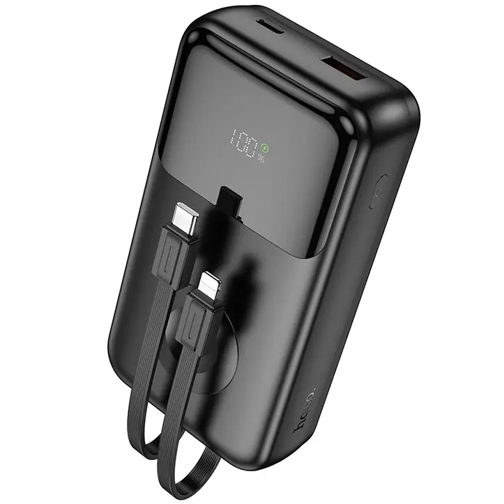 Павербанк 20000mAh зі швидкою зарядкою 22.5W, зарядним місцем для годинника iWatch, вбудованими кабелями HOCO Q28A Чорний, фото 1