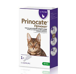 KRKA Prinocate (Принокат) - Протипаразитарні Краплі спот-он від бліх, кліщів та гельмінтів для котів до 4-8 кг