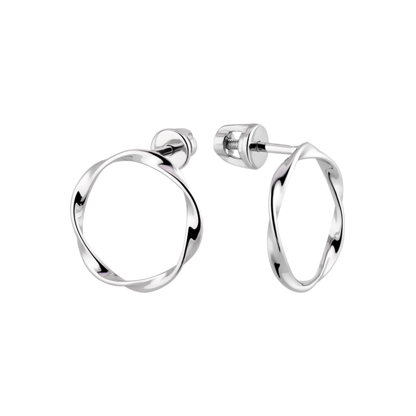 Срібні сережки перекручені коло без каменів, фото 1