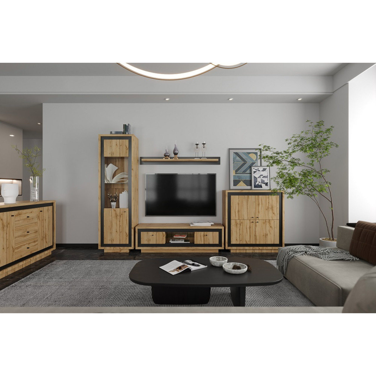 Комод у вітальню Гербор Антарес KOM2D3S Дуб Тахо + Чорний (GRB-1112)+, фото 1