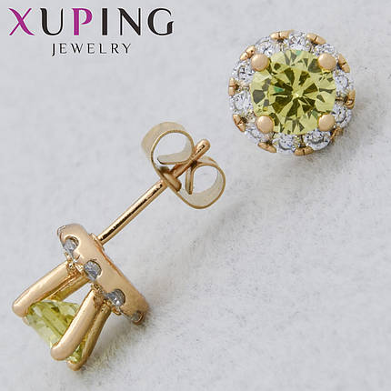 Серёжки Xuping Jewelry медицинское золото 18К гвоздики пуссеты с переливающимися кристаллами размер 8х8 мм, фото 1