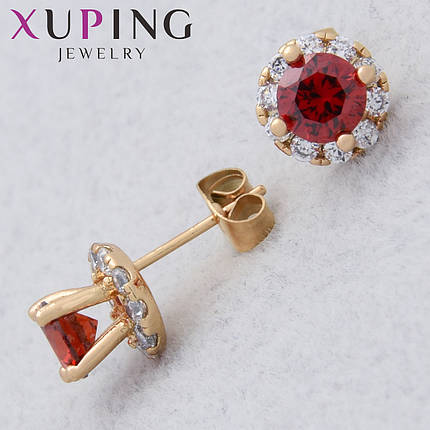 Серёжки Xuping Jewelry медицинское золото 18К гвоздики пуссеты с переливающимися кристаллами размер 8х8 мм, фото 1