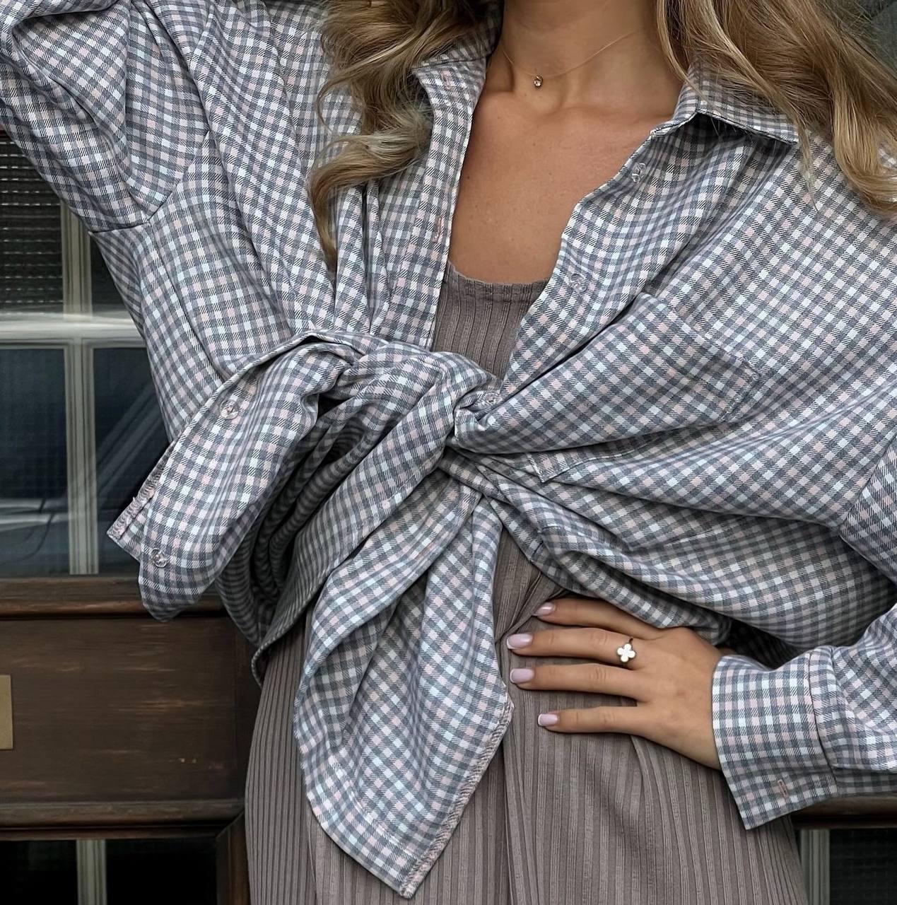 Жіноча молодіжна сорочка в клітинку з кишенями на грудях з твіду (р. 42-46) 6131075, фото 1