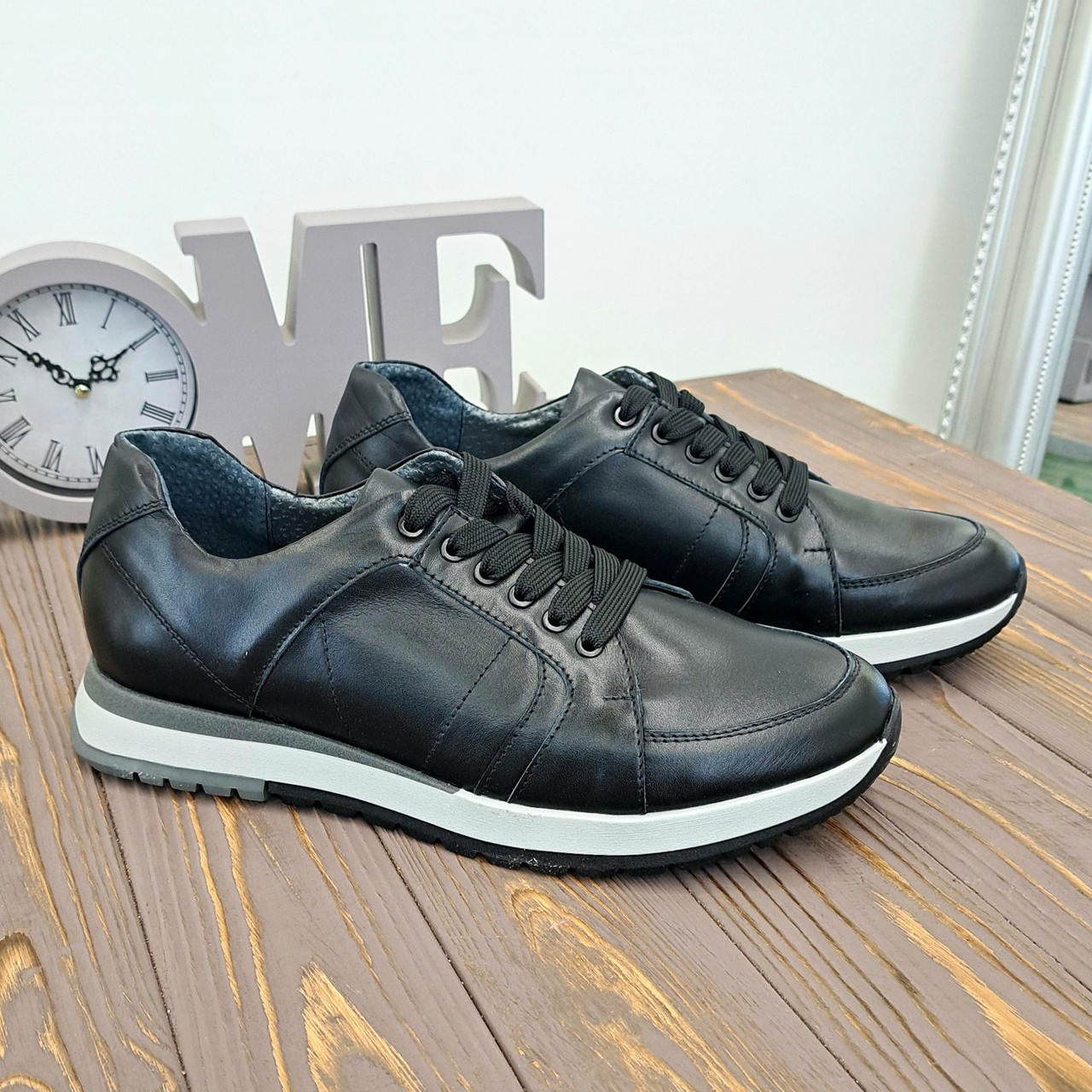Кросівки чорні чоловічі на шнурівці, натуральна шкіра, фото 1