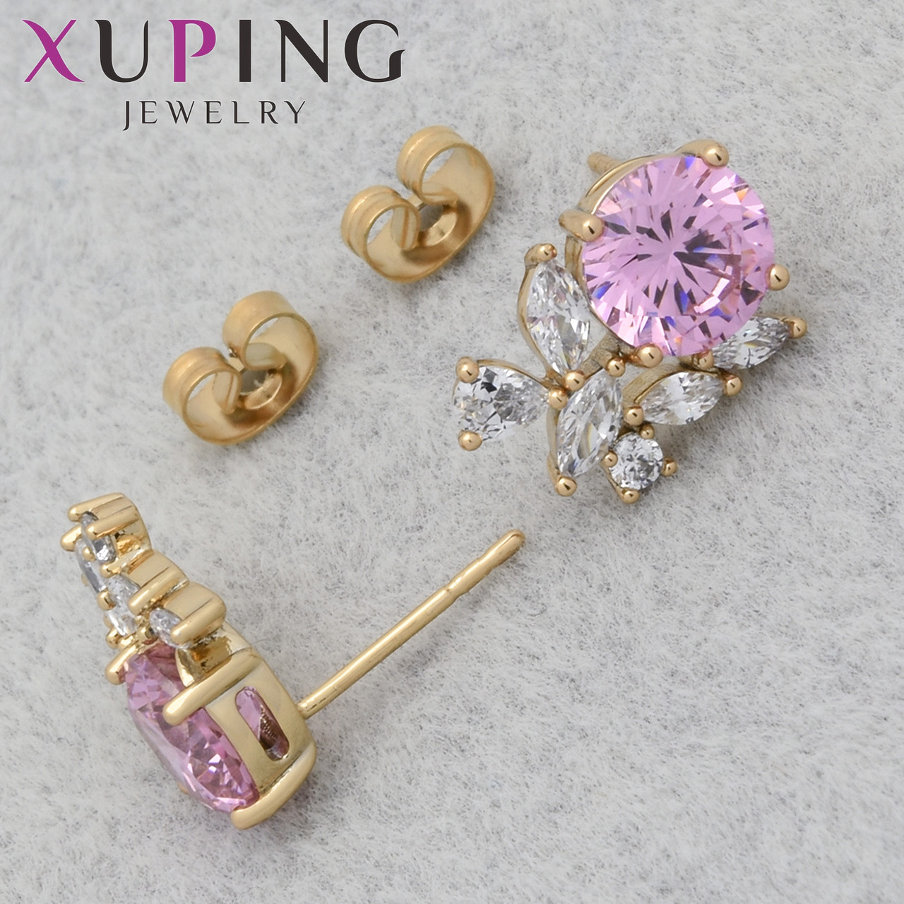Серёжки Xuping Jewelry медицинское золото 18К гвоздики пуссеты с переливающимися камнями размер 14х11 мм
