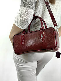 Сумка жіноча "Бріджит" натуральна шкіра, бордова глянець, тиснення рептилія