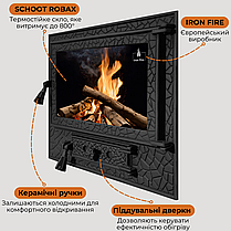 Дверцята чавунні для каміна з вогнетривким склом Iron Fire Дверцята топкові чавунні Panorama Lux 580х500 мм, фото 5