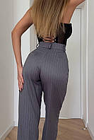 Жіночі стильні штани палаццо із костюмної тканини у смужку колір темно-сірий