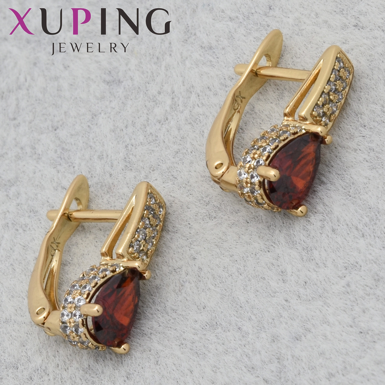 Серёжки Xuping Jewelry медицинское золото 18К английская застёжка с рубиновыми камушками размер 14х6 мм