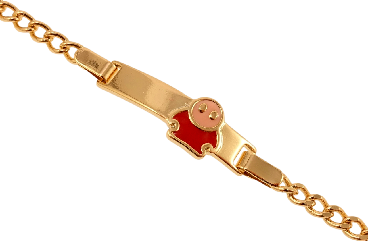 Браслет дитячий Xuping Позолота 18K "Панцирне плетіння з пластиною та емалевим чоловічком" довжина 14,15.5см х3, фото 1