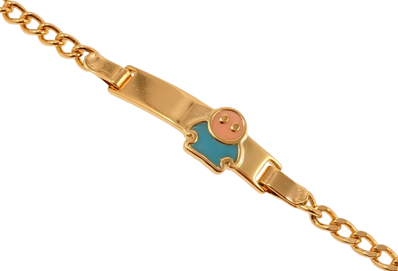Браслет дитячий Xuping Позолота 18K "Панцирне плетіння з пластиною та емалевим чоловічком" довжина 14,15.5см х3