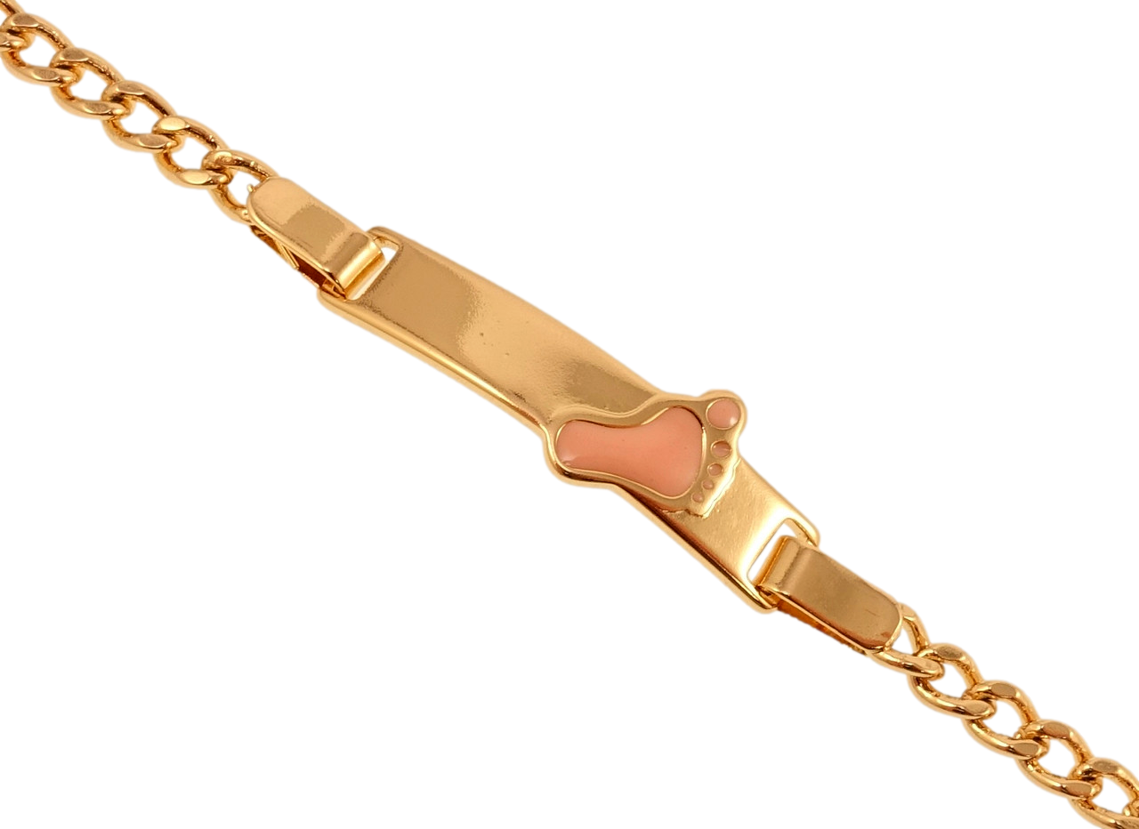 Браслет дитячий Xuping Позолота 18K "Панцирне Плетіння з пластиною та рожевою емаллю" довжина 14,15.5см х 3мм, фото 1