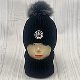 М 90060 Комплект для хлопчика: шапка на флісі з помпоном "BOY" і хомут, 3-10 років, різні кольори, фото 2