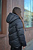 Зимова чорна молодіжна коротка куртка пуховик з капюшоном, чорна молодіжна коротка куртка з хутром, фото 5