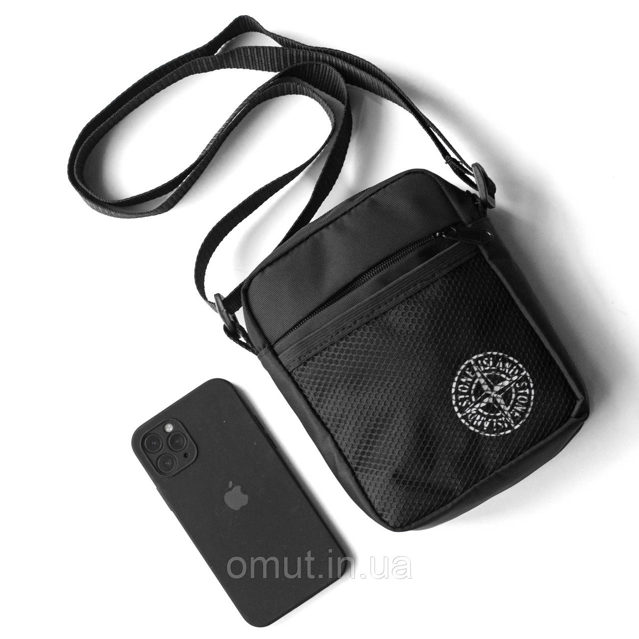 Спортивна барсетка сумка через плече чорна тканинна Stone Island Svet молодіжний месенджер Стон Айленд, фото 1