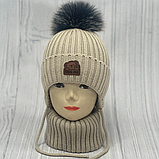 М 90057 Комплект для хлопчика: шапка на флісі з вушками і помпоном і хомут, 1-5 років, різні кольори, фото 2