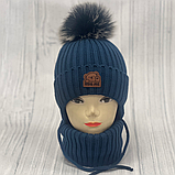 М 90057 Комплект для хлопчика: шапка на флісі з вушками і помпоном і хомут, 1-5 років, різні кольори, фото 3