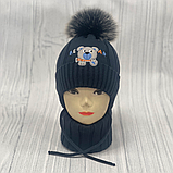 М 90055 Комплект для хлопчика:  шапка  на флісі  з вушками і помпоном   і хомут,  1-5 років, різні кольори, фото 2