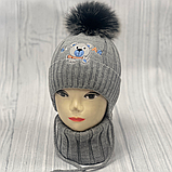 М 90055 Комплект для хлопчика:  шапка  на флісі  з вушками і помпоном   і хомут,  1-5 років, різні кольори, фото 5