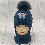 М 90055 Комплект для хлопчика:  шапка  на флісі  з вушками і помпоном   і хомут,  1-5 років, різні кольори, фото 6