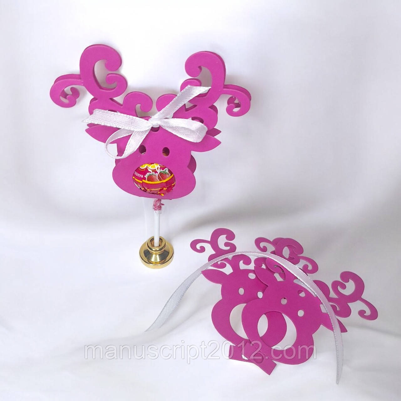 Подарункова упаковка для льодяника, чупа-чупса, цукерки "Олень" (100х95мм.) малинова, фото 1