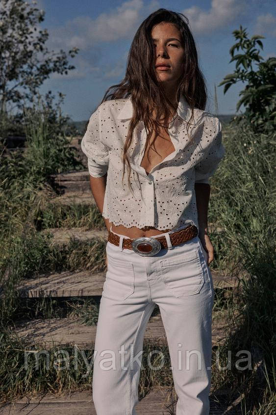 ZARA УКОРОЧЕНА СОРОЧКА З ПРОРІЗНОЮ ВИШИВКОЮ XS, фото 1