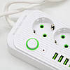 Мережевий фільтр 2500Вт, 2м, (3×220В+4×USB+1×Type-C) F09U, Білий / Подовжувач з USB / Переноска розетка з USB, фото 4