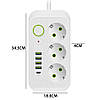 Мережевий фільтр 2500Вт, 2м, (3×220В+4×USB+1×Type-C) F09U, Білий / Подовжувач з USB / Переноска розетка з USB, фото 9
