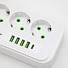Мережевий фільтр 2500Вт, 2м, (3×220В+4×USB+1×Type-C) F09U, Білий / Подовжувач з USB / Переноска розетка з USB, фото 7
