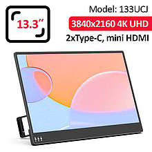 Монітор портативний 133UCJ / 13.3'' / IPS / 3840x2160 4K / Type-C / HDMI / jack 3.5 мм / другий екран