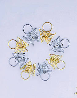 Пірсинг кільця з декором "Метелик" металеві прикраси для афрокос аксесуари для зачісок дред