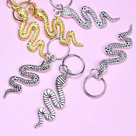 Пірсинг кільця з декором "Змія" металеві прикраси для афрокос аксесуари для зачісок дред