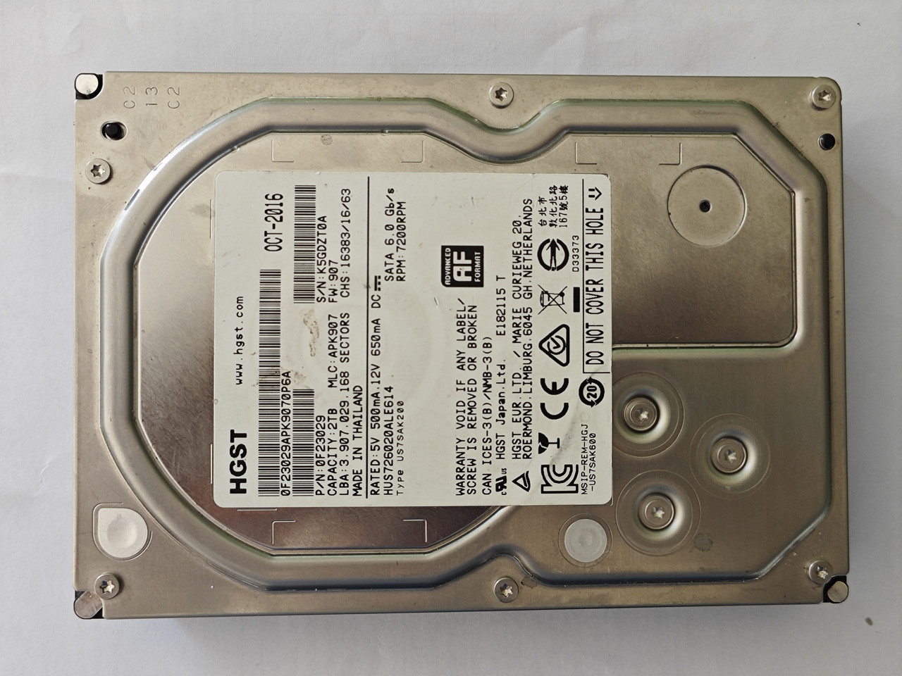 Жорсткий диск  HGST HUS726020ALE614 3.5" SATA 3.0 2TB 7200rpm S/N: K5GDZT0A Б/У