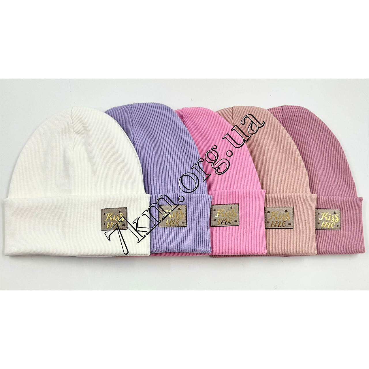 Шапка дитяча Оптом подвійний трикотаж у рубчик для дівчаток 44-48 р.р. "KissMe" ABC 9096, фото 1