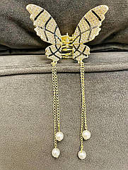 Краби для волосся оптом метал/стрази 5,5*7*4 см 3 шт/уп  ЗОЛОТІ  МЕТЕЛИКИ