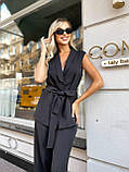 Чорний жіночий костюм у класичному стилі: жилет і штани, фото 4
