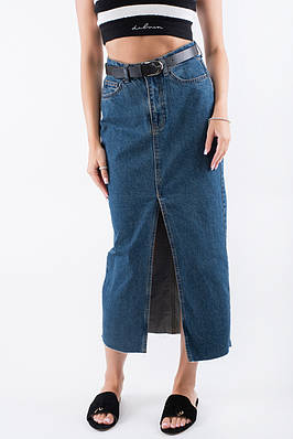 Спідниця джинсова максі з розрізом темно-синя 2782 (2000000133232)