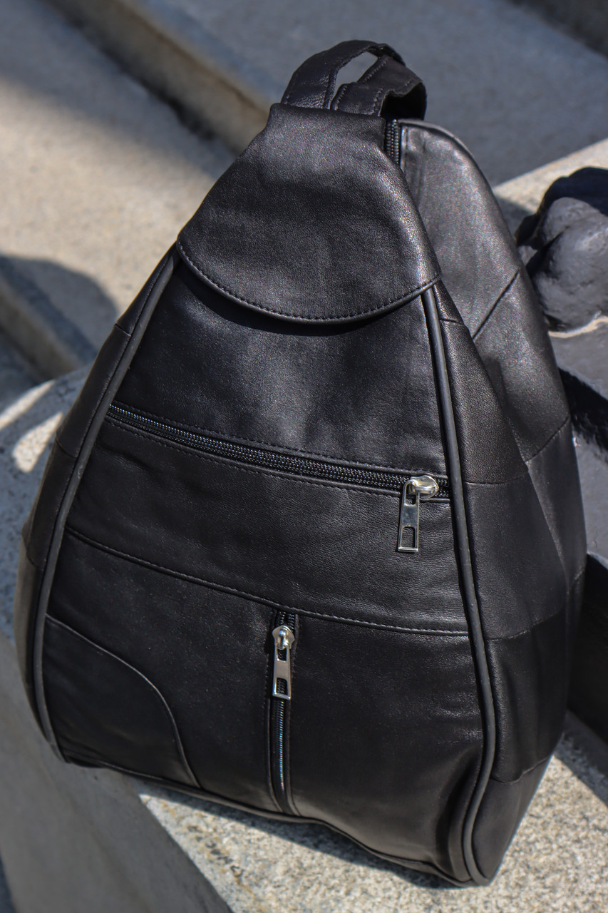 Жіночий рюкзак сумка чорний натуральна шкіра, фото 1