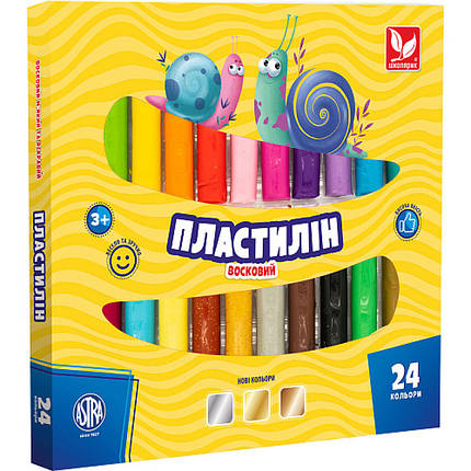 Пластилін восковий "Школярик" 24 кольорів, 360 г, круглий, фото 1