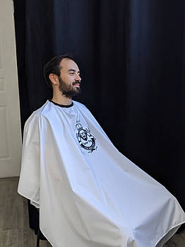 Пеньюар перукарський з вашим Логотипом 25 см, Vsetex Білий | Накидка для клієнта