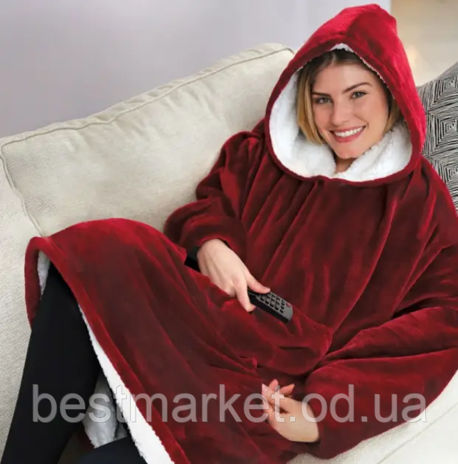 Плед із Капюшоном і Рукавами Huggle Ultra Plush Blanket Hoodie колір червоний