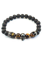 Браслет для чоловіка з черепом та натуральним камінням лави