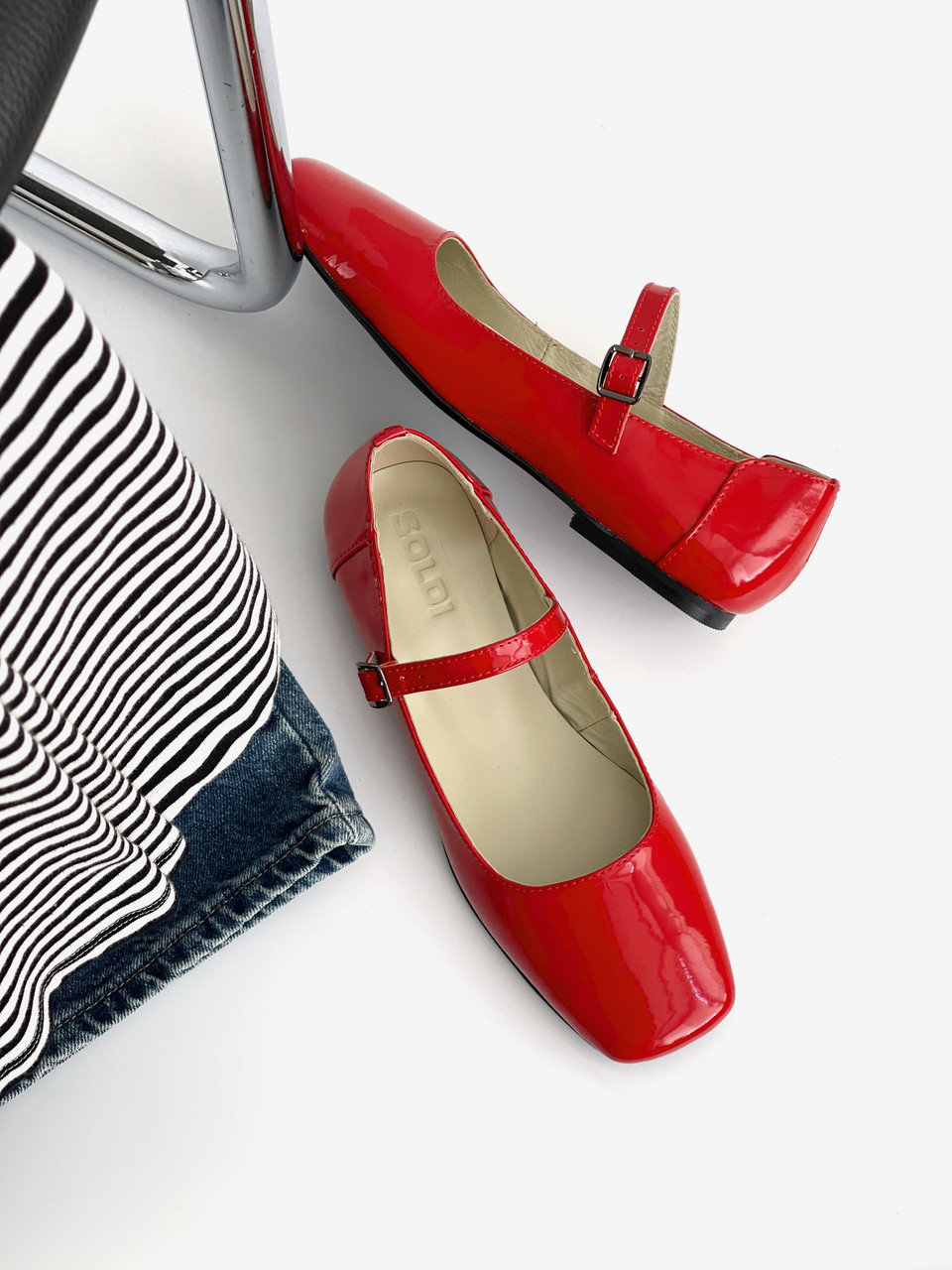 Шкіряні балетки з ремінцем, фото 1