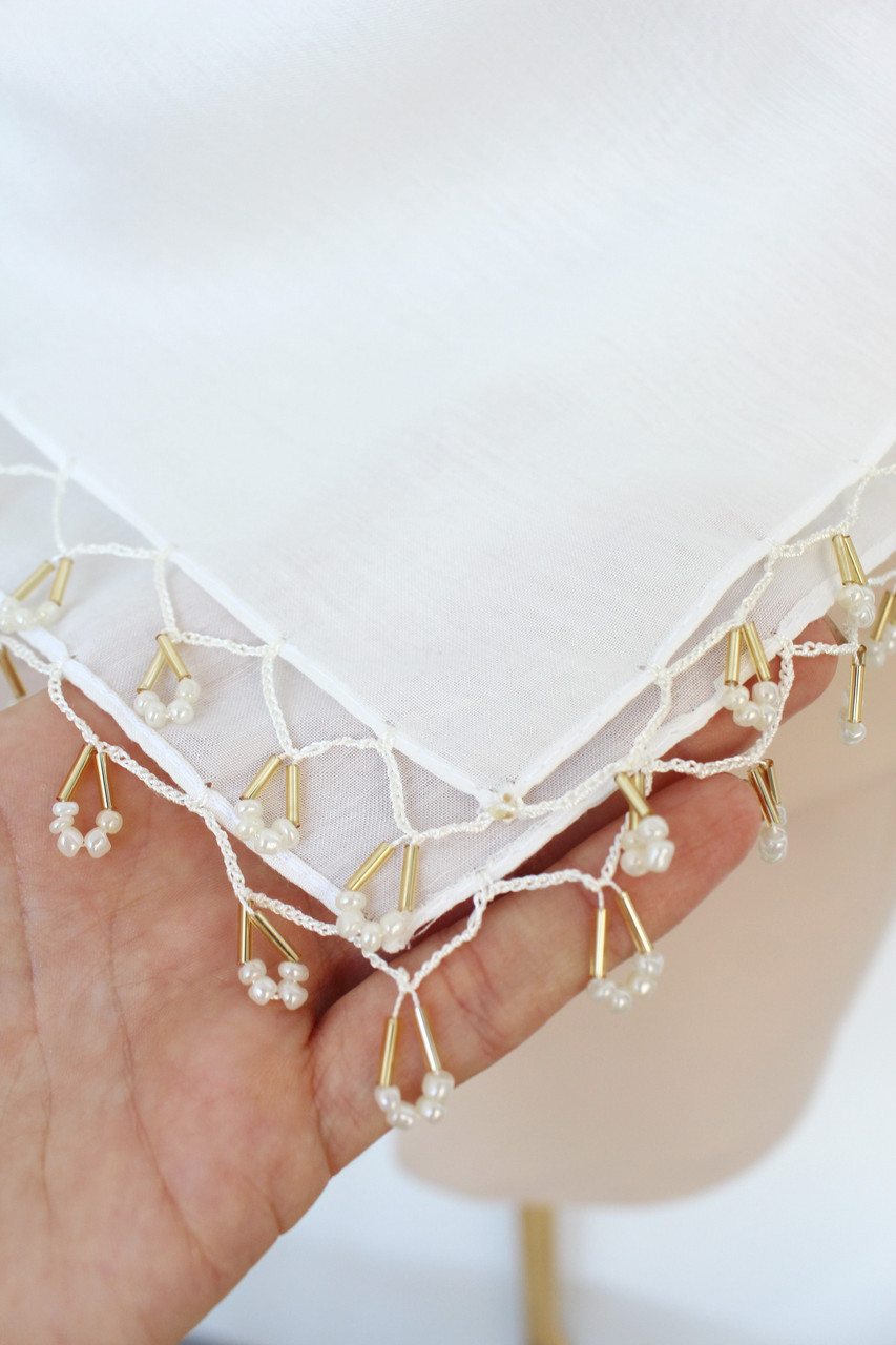 Хустка батистова з бісером "Емма" айворі 333002, фото 1